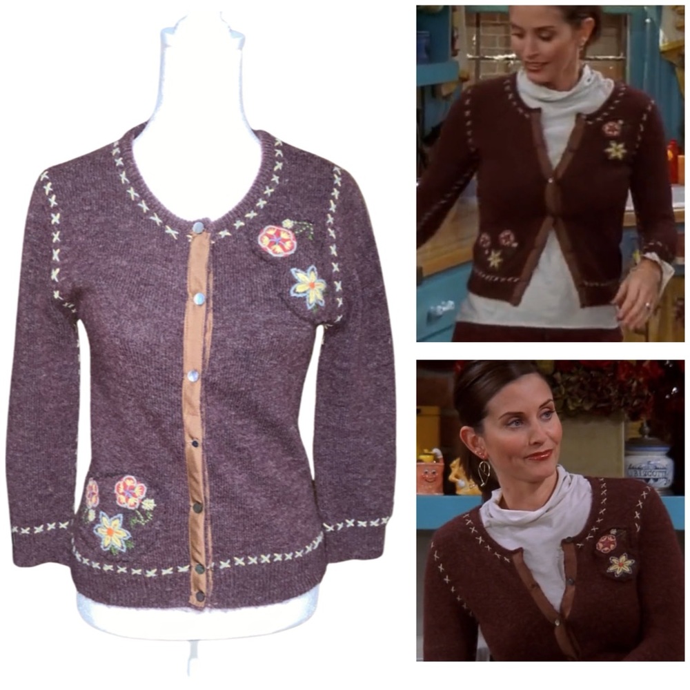 Rare Vintage Floral Embroidered Cardigan As Seen On Monica Geller Friends